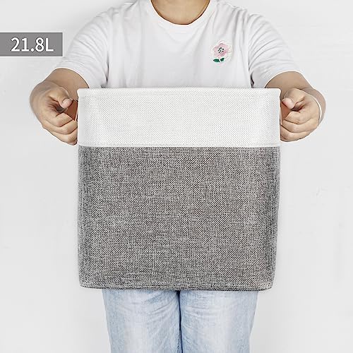 Collapsible Fabric Storage Cubes 11x11 Cube Storage Bins (Gray / Off-White / Cube - 11"x11"x11")