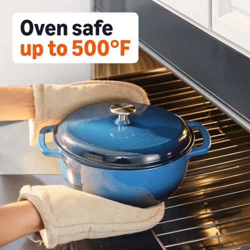 Enameled Cast Iron Dutch Oven Pot with Lid (Blue / 6-Quart)