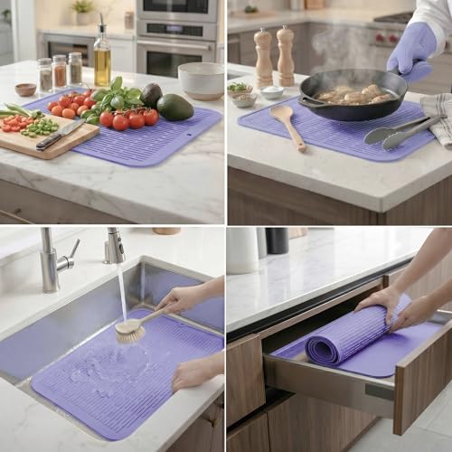 Silicone Dish Drying Mat for Multiple Usage (Light Purple / 24"L x 18"W)