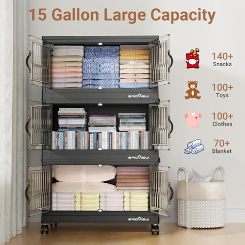 180Qt Stackable Storage Bins with Lid (Black / 60QT-3Pack)