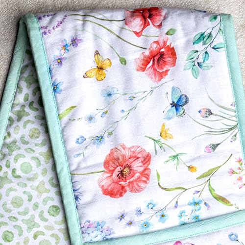 Double Oven Mitts 100% Cotton Double Oven Glove (031 - Just Floral / 7" x 35" (Double Oven Mitt))