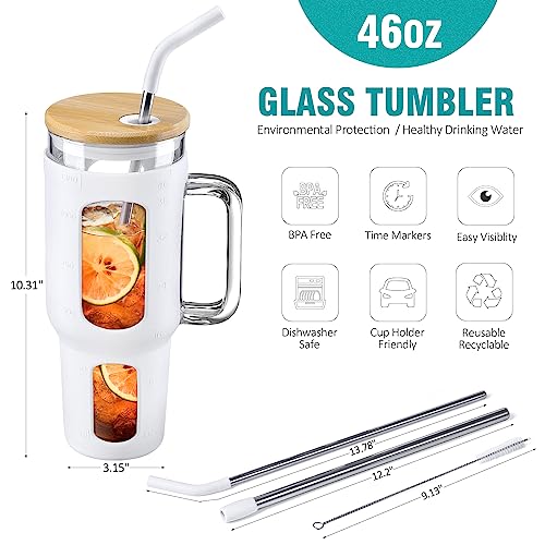 Glass Tumbler with Lid and Straw (White / 46 Ounces)