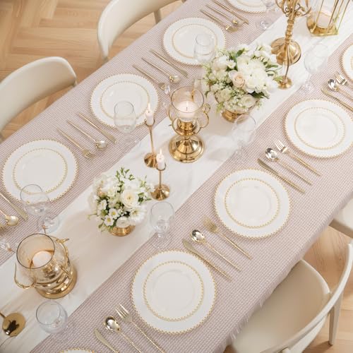 100pcs Ivory Plastic Plates with Gold Beads for Wedding & Party (100 Count)