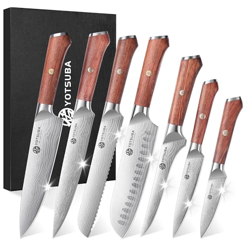 7PCS Japanese Kitchen Knife Set with Genuine Natural Rosewood Ergonomic Handle & Gift Box (7 PCS Knife Set)