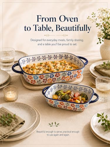 2 Piece Polish Pottery Style Ceramic Baking Dish Set (Citrus Breeze)