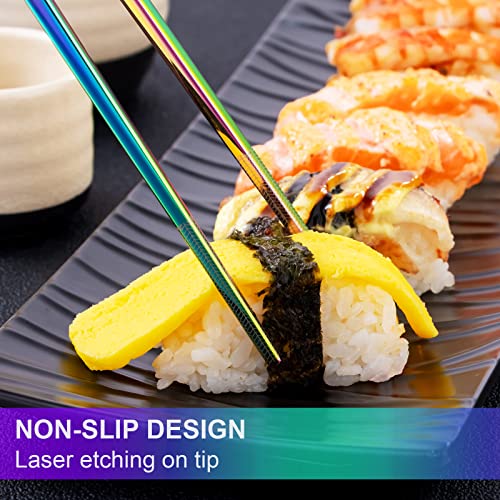 Metal Chopsticks Reusable 5 Pairs Multicolor Stainless Steel Chopsticks Dishwasher Safe Square Lightweight Non