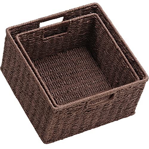 Storage Baskets for Organizing (13 x 13 x 7.5 inches / Dark Brown)