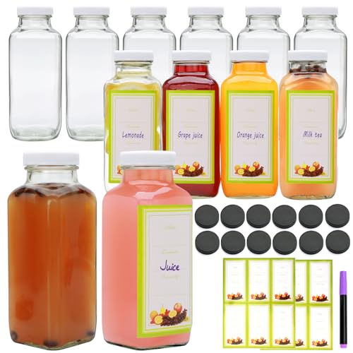 12PCS Juicing Bottles Reusable Glass (12 Ounces)