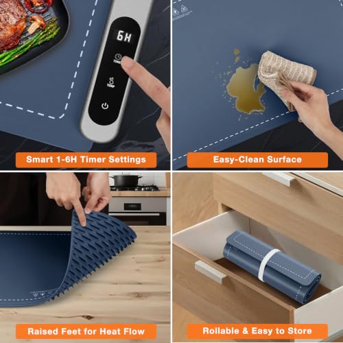 Extra Large Warming Mat for Food (XX Large Size: 36"x16" / Navy)