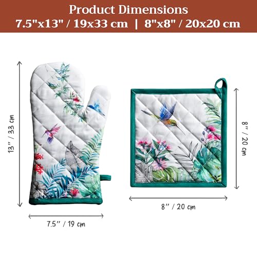 100% Cotton Oven Mitt & Pot Holder Set (011 - Tropiques / 7.5" x 13" & 8" x 8" (Oven Mitt & Pot Holder))