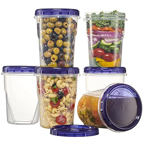 6 Pack Twist Cap Food Storage Containers with Blue Screw on Lid (32 OUNCE)