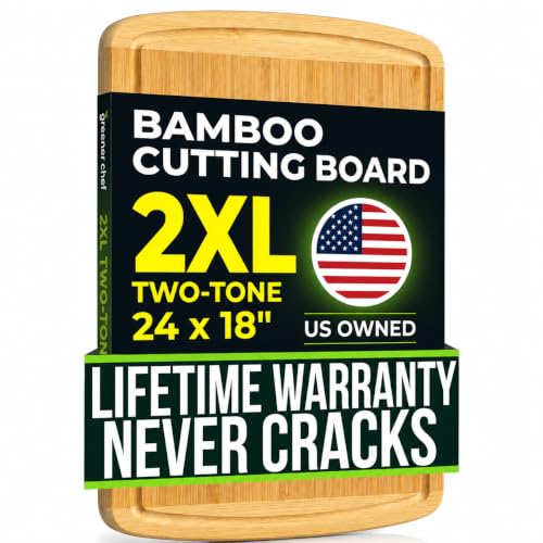 HUGE 24 Inch Bamboo Cutting Board with Lifetime Replacement (Two-Tone / 24"L x 18"W)