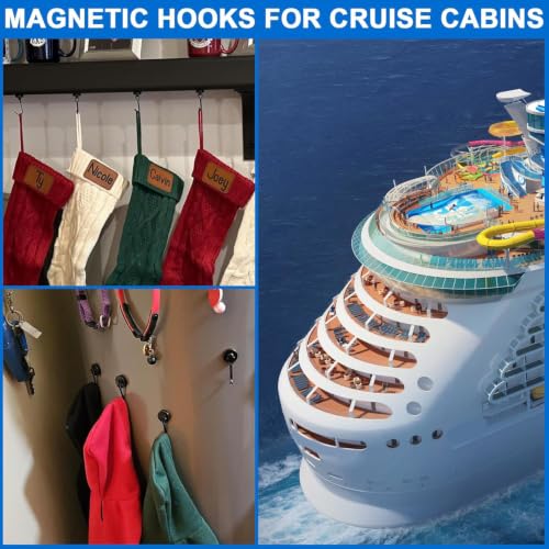 Magnetic Hooks Magnet Hook for Cruise Cabins Fridge 40LBS 6Pack (Black / 0.79in)