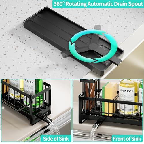 Sponge Holder for Kitchen Sink (Black-Large / with Dishcloth Holder)