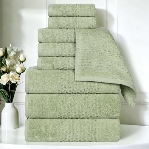 Playa Zero Twist Cotton Medium Weight Towels (9 Piece Towel Set / Green)