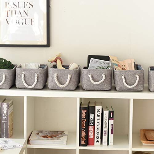 Foldable Small Storage Baskets with Strong Cotton Rope Handles [6 (Grey / 6PCS/Small -11.8Lx7.9Wx5.2H)