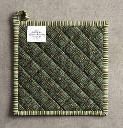 Pot Holders 100% Cotton Potholders (026 - Pumpkin Garden - Dark Green / 8" x 8" (Pot Holder Pack of 1))