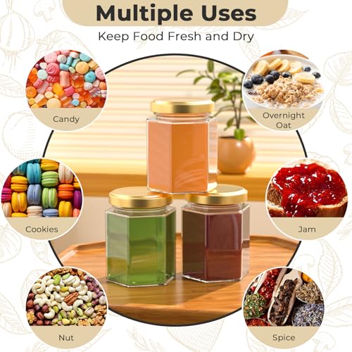 30 Pack 6 oz Clear Hexagon Glass Jars with Gold Lids (6 oz Glass Jars with Gold Lids - 30 Pack)