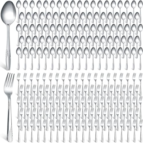 200 Pieces Forks and Spoons Silverware Set Stainless Steel Dinner