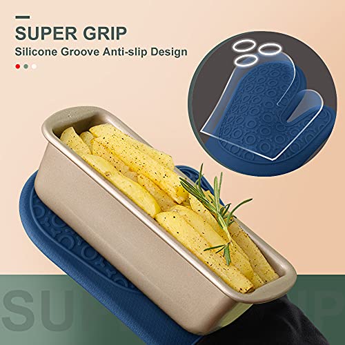 Silicone Oven Mitts (Royal Blue & Black / 14.6in Oven Mitts)