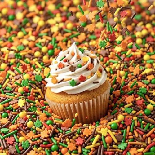 Autumn Themed Sprinkle Blend with Colored Sugar Leaf Shapes (Orange, red, yellow)