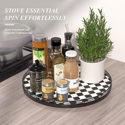 16 Inch Black and White Checkerboard Lazy Susan Decorative Tray (Black & White / 16 inches)