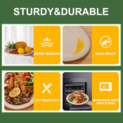 100% Compostable Oval Paper Plates 12 Inch 125 (Natural / 12Inch（125 PCS）)