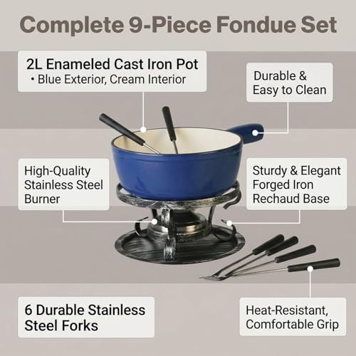 10 Piece Cast Iron Cheese Fondue Pot Set