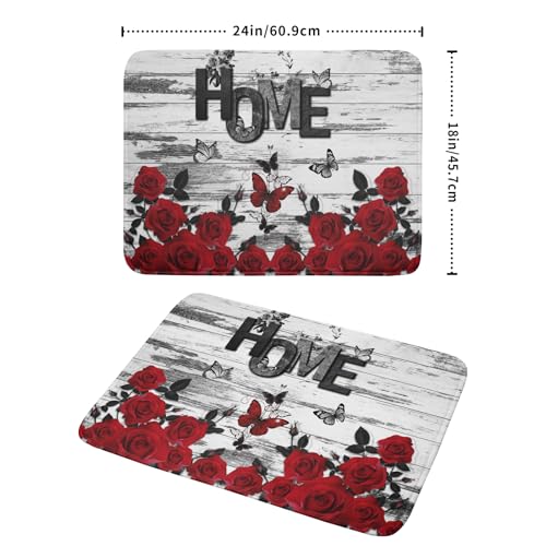 Red Rose Dish Drying Mat 18x24 inch Romantic Floral Absorbent Microfiber Sink Counter Dishware Drainer Pad for Kitchen Coffee Bar Decor (Red Rose / 18" x 24")