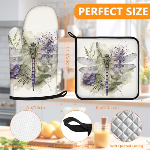 Dragonflies Oven Mitts and Pot Holders Sets 4Pcs (Dragonflies)