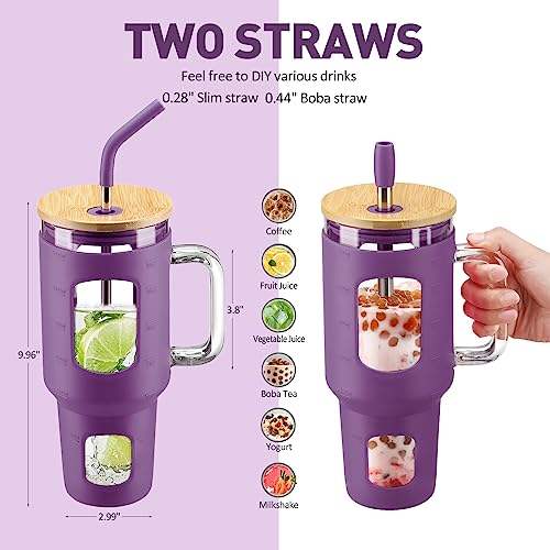 Glass Tumbler with Straw and Lid (Dark Purple / 40 Ounces)