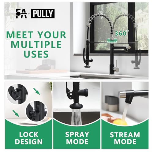 Pull Down Kitchen Faucet with Sprayer Commercial (Black&Nickel)
