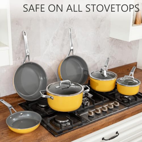 Yellow 10 Piece Ceramic Cookware Set (Yellow / 10pc set)