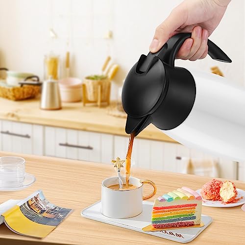 70oz Coffee Carafe Airpot Insulated Coffee Urn Stainless Steel Vacuum Thermal Pot Flask Dispenser for Coffee (White)