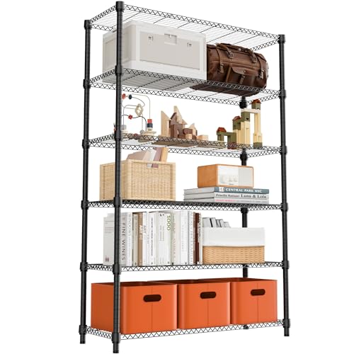 2100LBS 47.2" W 6 Tiers Shelf Storage Shelves Metal Shelving Unit Heavy Duty Garage Shelving Adjustable Wire Shelves for Pantry (6 Tiers, 17.7"D x 47.2"W x 82.4"H / Black)