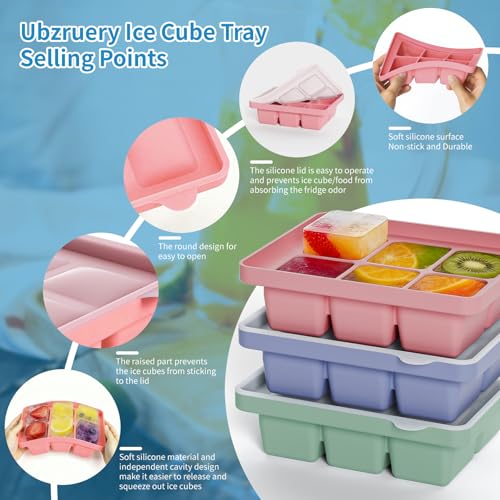 Large Silicone Ice Cube Tray Set of 3 (Green+Pink+Purple)