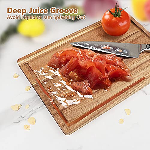 Acacia Wood Cutting Board Set with Juice Groove (15"L x 10"W / Light Brown)