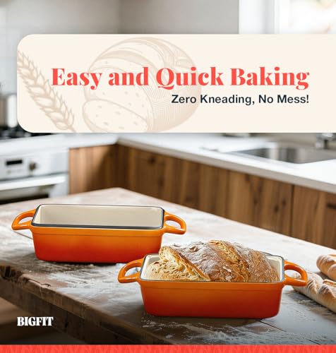 2 IN 1 Cast Iron Bread Loaf Pan with Lid (Orange)