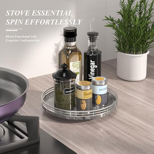 AHM10 Inch Gray Marble Lazy Susan with Silver Iron Frame (Gray & Silver / 10 inches)