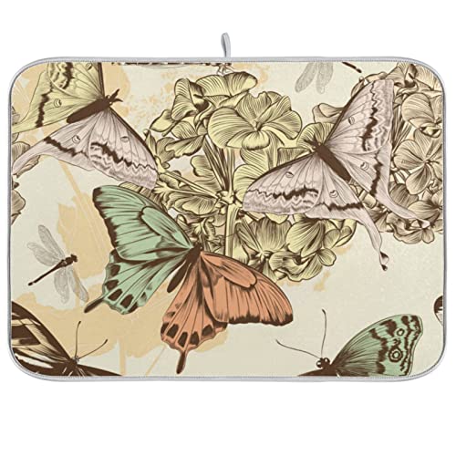Super Absorbent Dish Drying Mat (Retro Butterfly / 16" x 18")