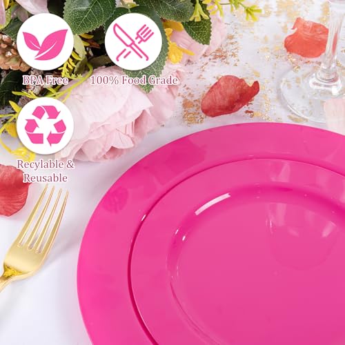 60PCS Hot Pink Disposable Party Plates Set (60 / Hot Pink)