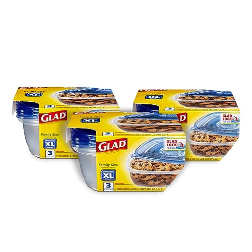 GladWare XL Square Food Storage Containers with Lock Tight Lids (3 Count (Pack of 3))