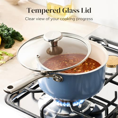 Ceramic Stock Pots Set 5QT (Blue / 6pc Set)