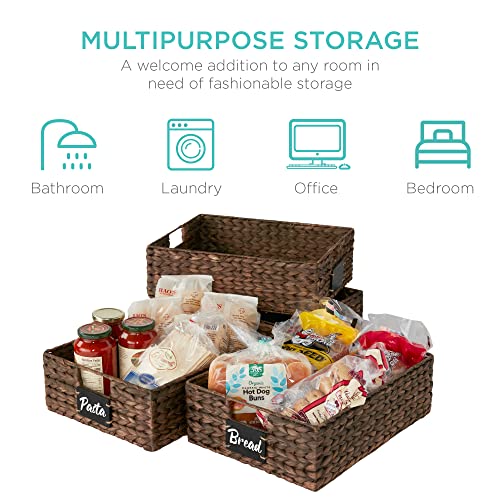 Set of 4 16x12in Large Water Hyacinth Pantry Baskets (12x16x5in / Brown)