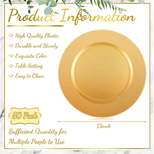 50 Pcs 13 Inch Charger Plates Bulk (Plain Style / Gold)