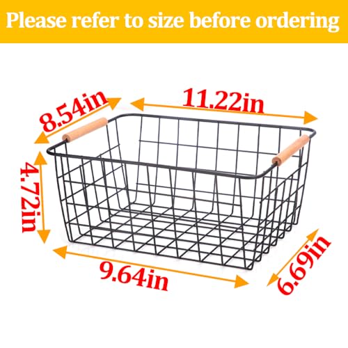Wire Baskets with Wooden Handles Wire Storage Organizer Bin Baskets (2 Count)