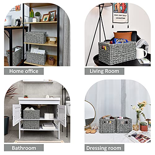 Wicker Storage Baskets for Organizing (Gray / 13"L x 8¼"W x 7"H)