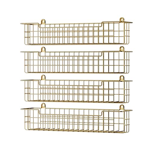 Spice Rack, 4-Pack Seasoning Organizer Wall Mount for Kitchen Storage Organization, Spice Holder Shelf Saving Space for Cabinet, RV, Pantry, Gold (4 Count)