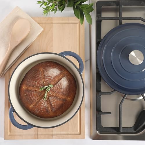 Addlestone 5 Qt Enameled Cast Iron Dutch Oven Pot with Lid (5-Quart / Gradient Navy Blue)