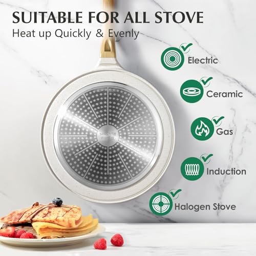 10 Inch Nonstick Crepe Pan Ceramic Coating Pancake Pan White (White / 10 Inch)